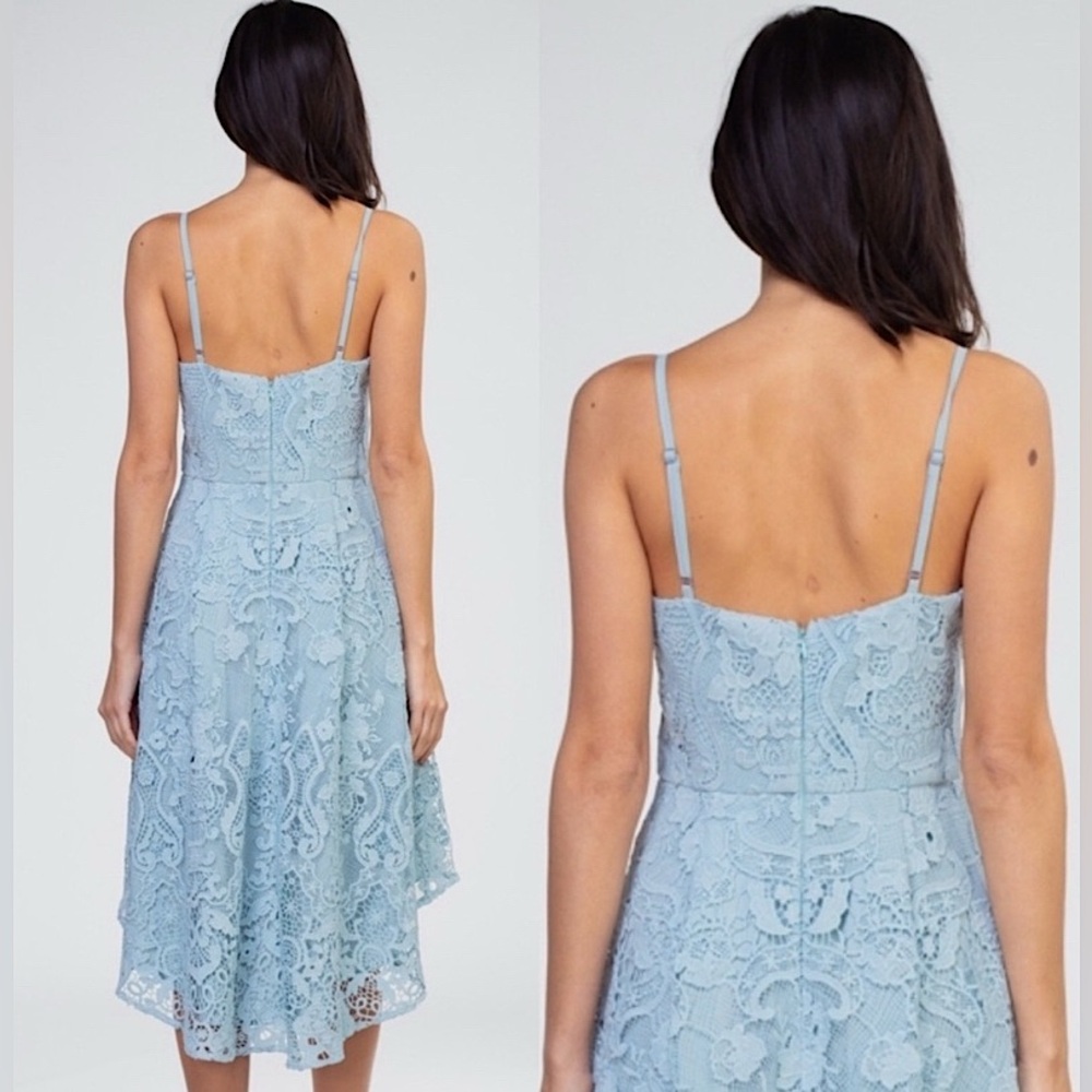 NWT Minuet Light Blue High Low Lace A Line Dress Adjustable Straps - Size Large - Picture 3 of 8